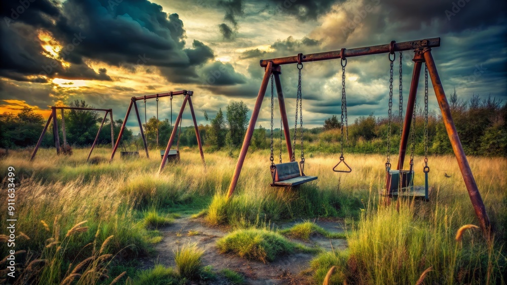 Rusty Swings Under a Dramatic Sunset, Landscape Photography, Abandoned Playground, Nostalgia, Nature, Memories, Sunset Rusty Swings Under a Dramatic Sunset, Landscape Photography, Abandoned Playground, Nostalgia, Nature, Memories, Sunset