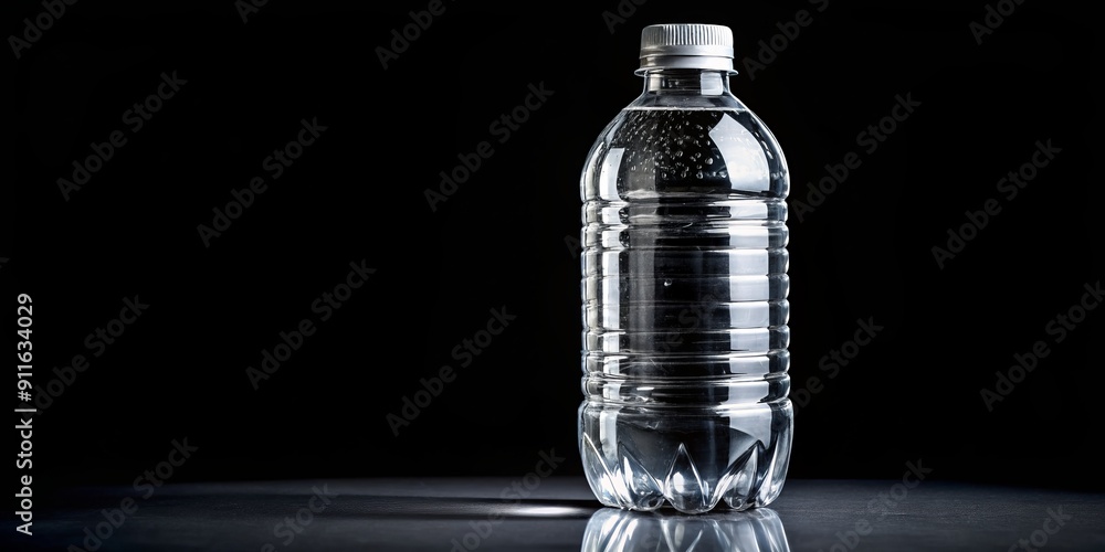 Single Plastic Water Bottle on Black Background, Water , Plastic , Bottle , Beverage Single Plastic Water Bottle on Black Background, Water , Plastic , Bottle , Beverage