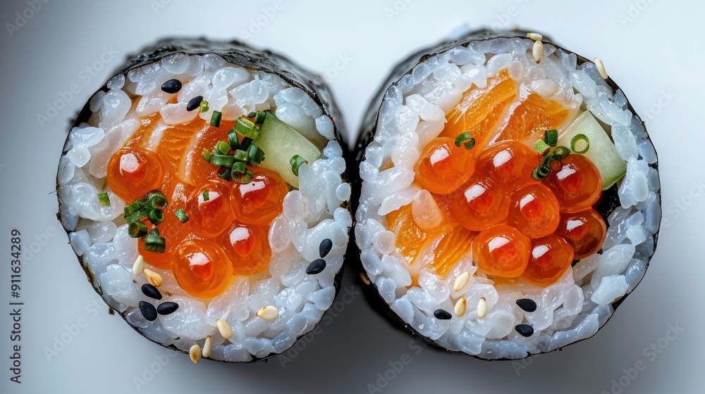 Close-up of Two Salmon Sushi Rolls Close-up of Two Salmon Sushi Rolls
