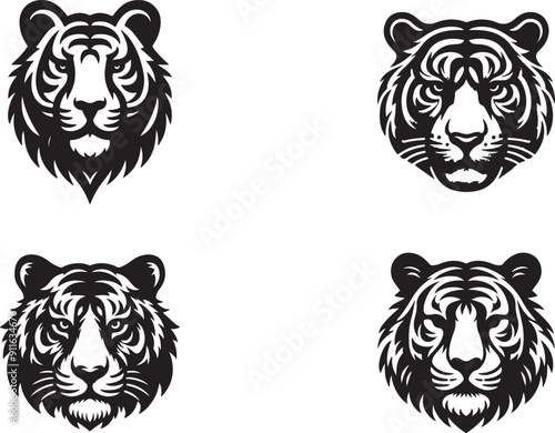 tiger head bundle silhouette vector art of illustration. photo