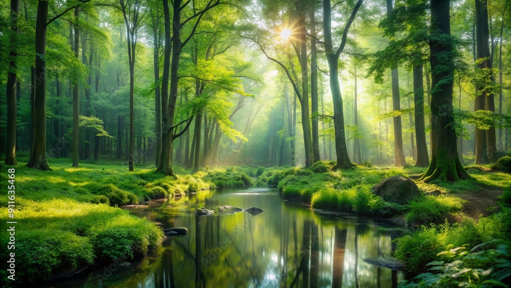 Sunbeams Through the Forest, Landscape Photography, Stream, Sunrays, Green Forest, Nature, Nature Photography Sunbeams Through the Forest, Landscape Photography, Stream, Sunrays, Green Forest, Nature, Nature Photography