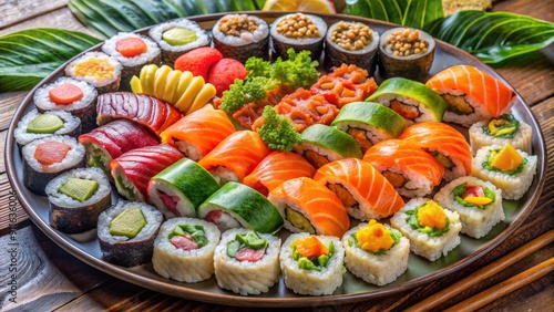 Sushi Platter A Colorful Array of Japanese Delicacies, Sushi , Japanese Food , Seafood , Asian Cuisine