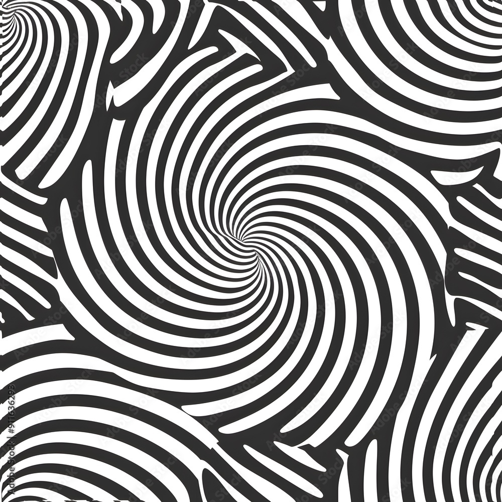 Intricate black and white spiral patterns create a visually dynamic design. Intricate black and white spiral patterns create a visually dynamic design.