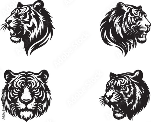 tiger head bundle silhouette vector art of illustration.