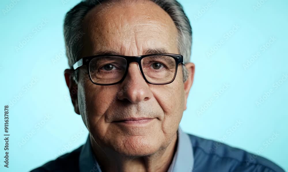 Portrait of a senior man with eyeglasses on blue background Portrait of a senior man with eyeglasses on blue background