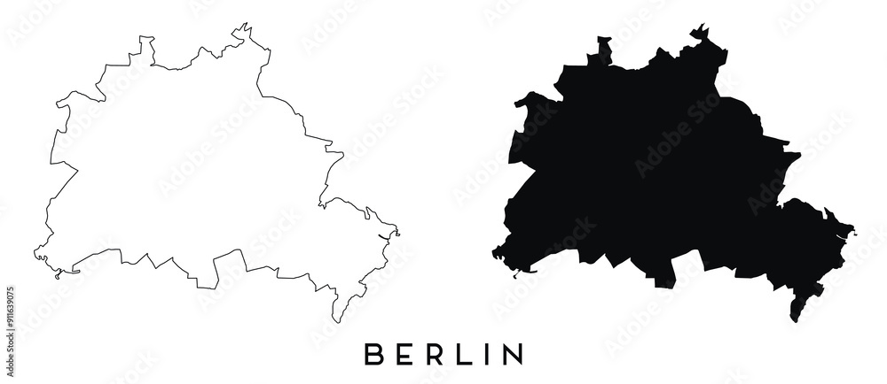 Fototapeta premium Berlin map outline and black silhouette vector