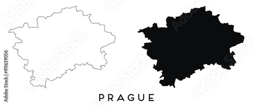 Prague map outline and black silhouette vector
