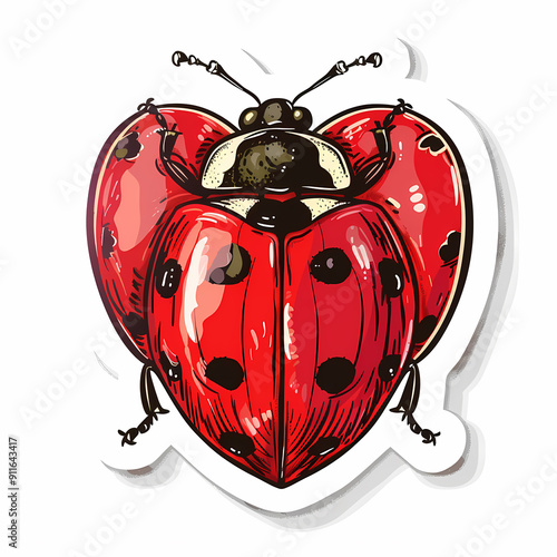 Colorful illustration of a red ladybug with black spots, showcasing its unique heart-shaped design.