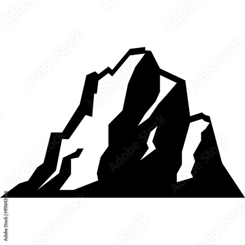 Mountains Silhouette, Rocky Peaks, Mountains Ranges. Vector Icon Stock Illustration