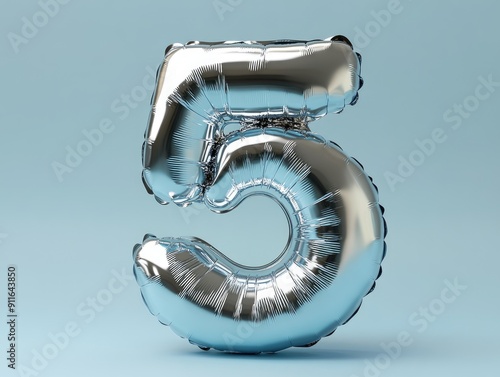 Silver balloon shaped like number 5 photo