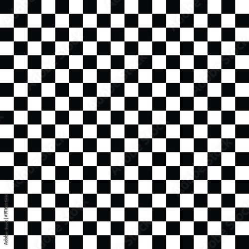 Classic black and white checkerboard pattern with high contrast and geometric design, perfect for backgrounds, textures, and decorative elements. Keywords: pattern, checkerboard, black, white, contras