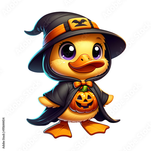 Cartoon illustration (PNG 300 dpi), Duck wearing costume for halloween ! photo