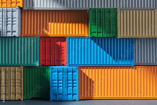 Striped containers made of steel creating multicoloured construction photo