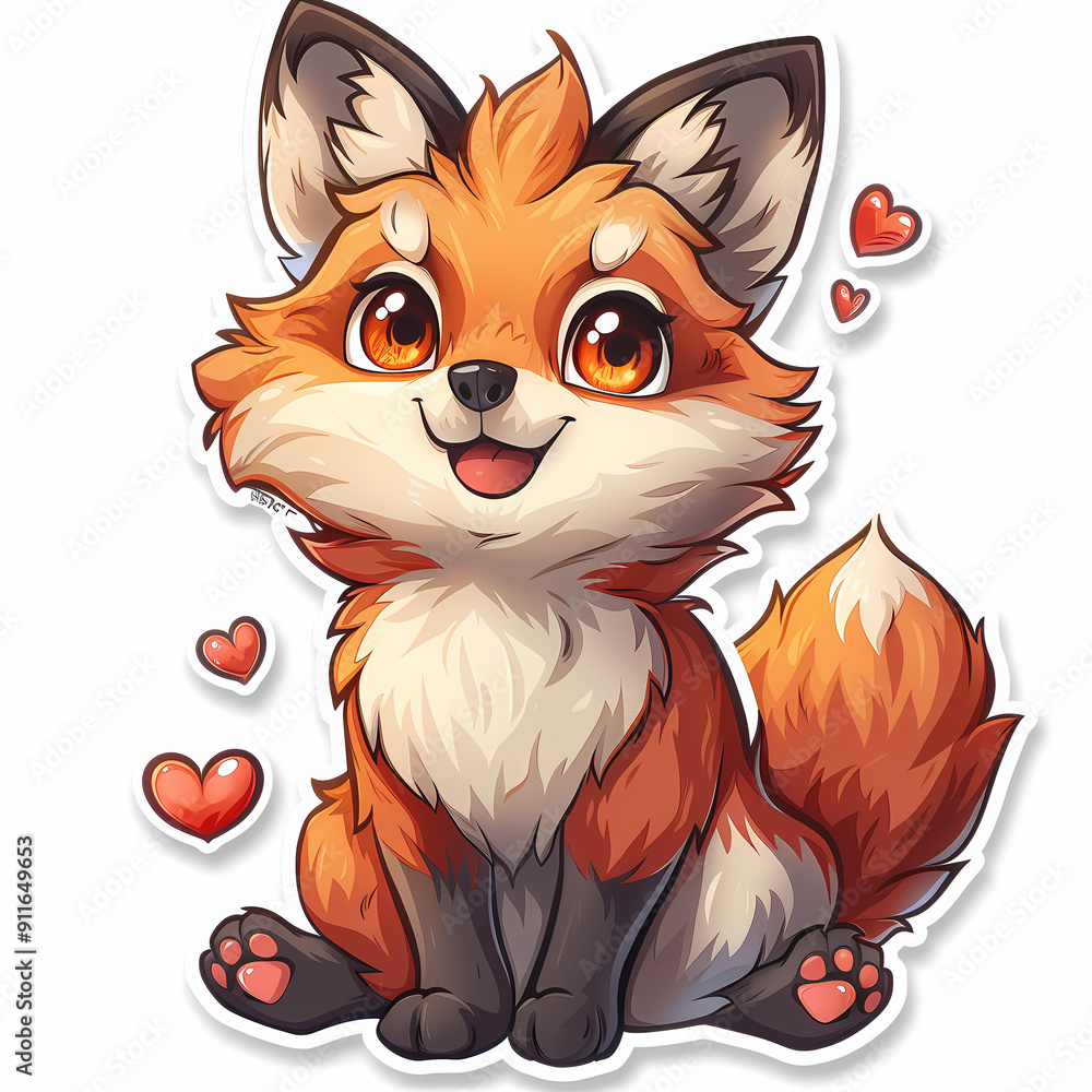 Cute cartoon fox with a playful expression, surrounded by hearts. Perfect for children's decor and illustrations. Cute cartoon fox with a playful expression, surrounded by hearts. Perfect for children's decor and illustrations.