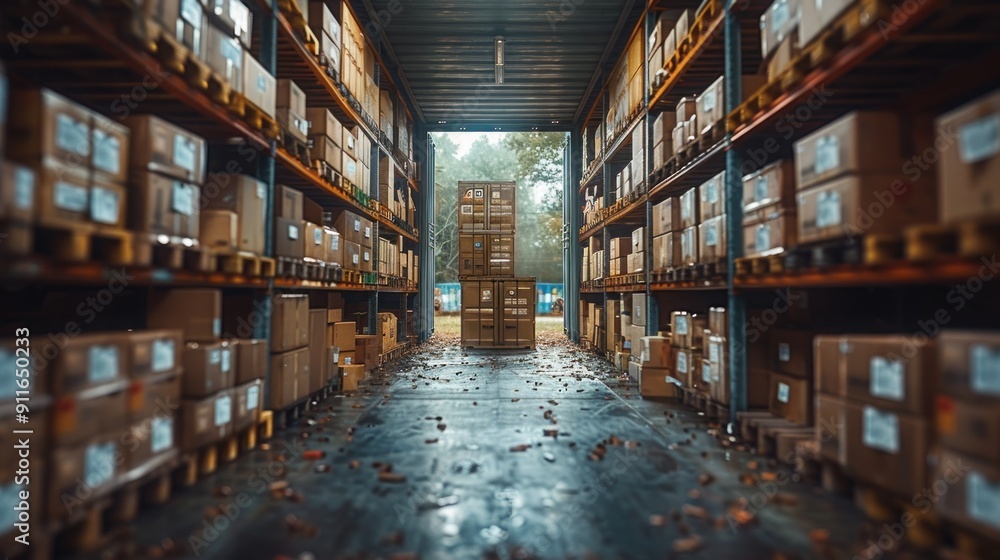 Warehouse Interior - Stacked Cardboard Boxes Warehouse Interior - Stacked Cardboard Boxes