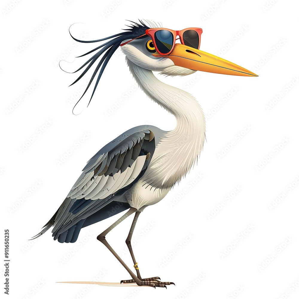 Obraz premium Heron 90s Revival animal fashion cartoon isolated whitebackground 16:9