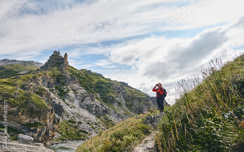 Hiker and moutains obervation  photo