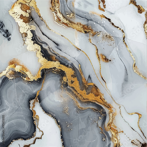 Luxury Alcohol Ink Marble. Light Gold Glitter. Blue Marble Watercolor. Foil Gradient Background.