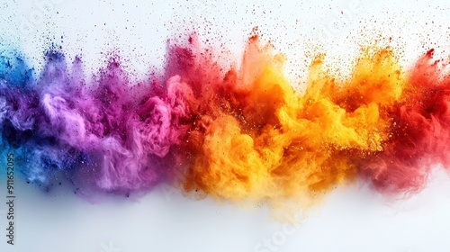 Radiant Rainbow Holi Paint Burst on a Wide White Background