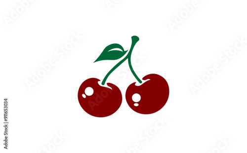 Vector illustration of cartoon cherry on white background