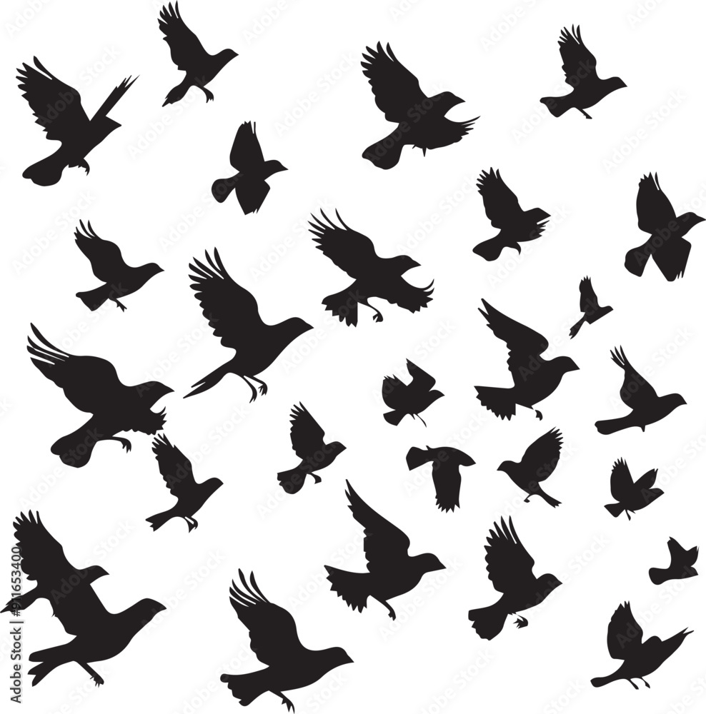 Obraz premium Set of silhouettes of birds