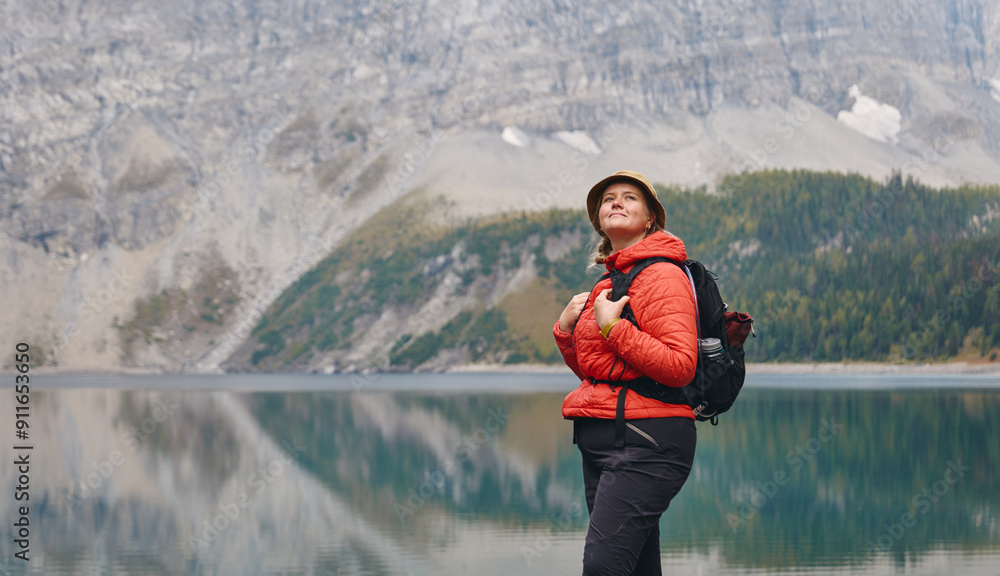 Hiker at Tranquil Lake Hiker at Tranquil Lake