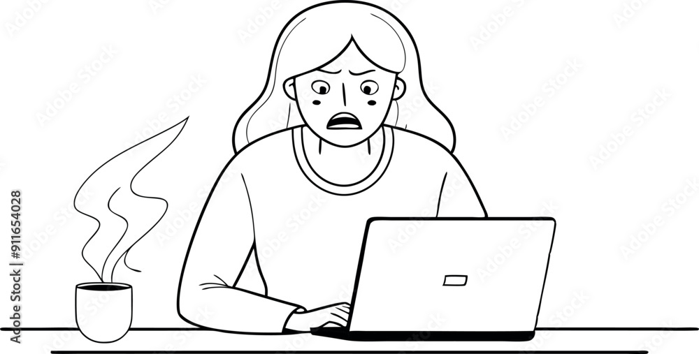 Stressed Woman Working On Laptop With Coffee Stressed Woman Working On Laptop With Coffee