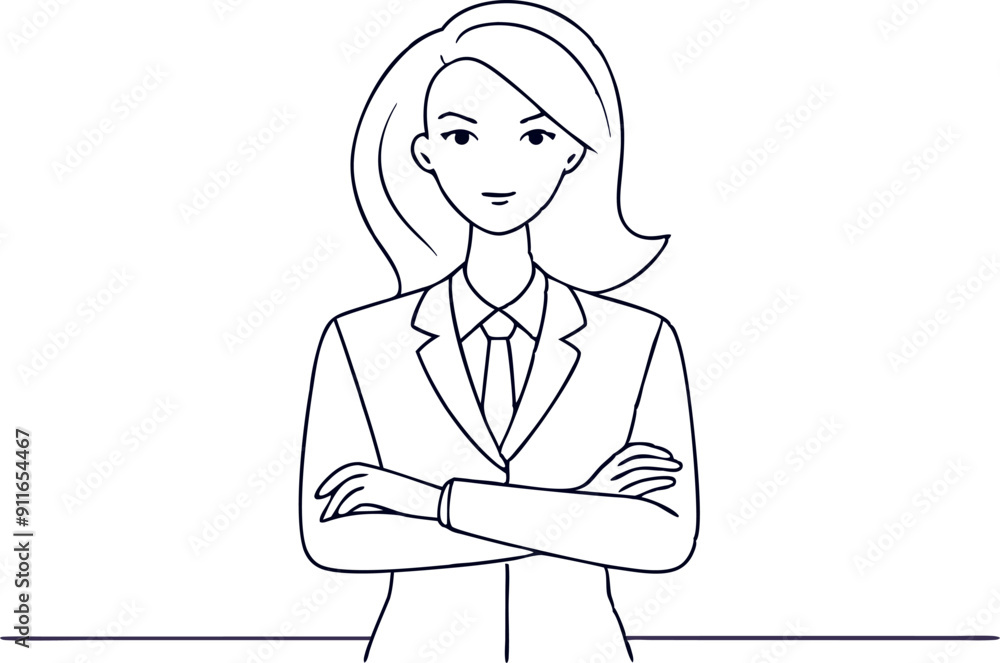 Confident Businesswoman in Suit with Arms Crossed Illustration Confident Businesswoman in Suit with Arms Crossed Illustration