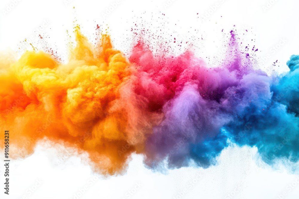 vibrant holi celebration explosive cloud of multicolored powder billowing against a pure white background freezeframe capture reveals intricate patterns and textures in the airborne pigments vibrant holi celebration explosive cloud of multicolored powder billowing against a pure white background freezeframe capture reveals intricate patterns and textures in the airborne pigments