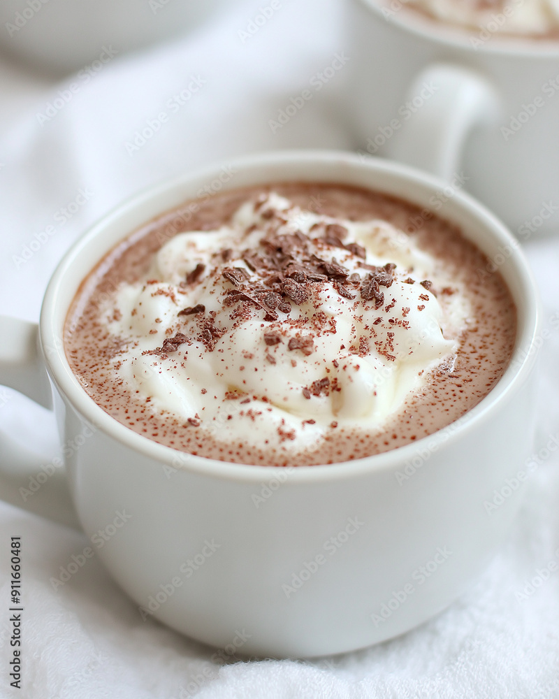 Hot chocolate with whipped cream and chocolate shavings | Cozy white mug with rich cocoa | Soft white cloth backdrop | High-resolution food photography for cafes, menus, and blogs Hot chocolate with whipped cream and chocolate shavings | Cozy white mug with rich cocoa | Soft white cloth backdrop | High-resolution food photography for cafes, menus, and blogs