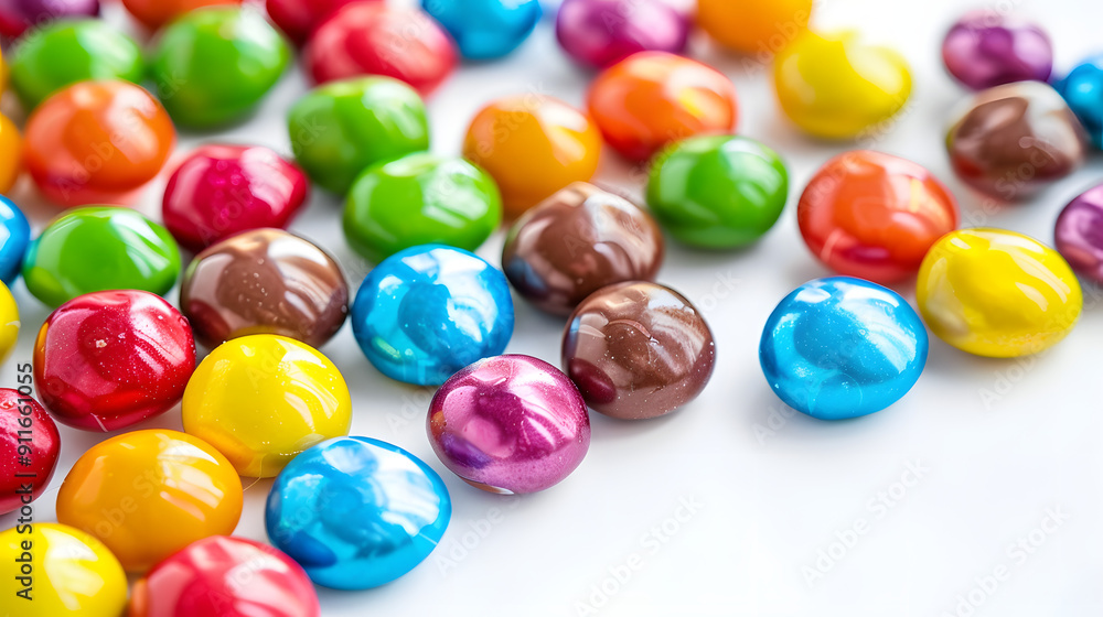 Freeze dried rainbow colored chocolate coated caramel candies on white background, sweet, freeze dried, dessert, chocolate coated, colorful Freeze dried rainbow colored chocolate coated caramel candies on white background, sweet, freeze dried, dessert, chocolate coated, colorful