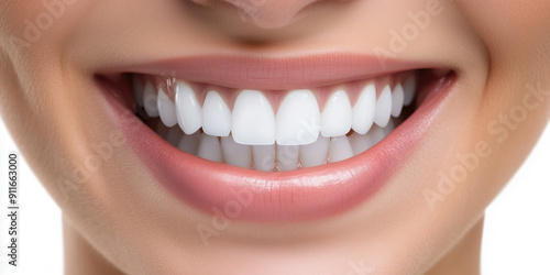 Extreme closeup of a female immaculate smile with snow white clean and healthy teeth photo