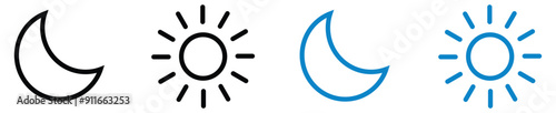 Sun and moon icon vector day and night icon line art set. dark and light mode icons , Screen brightness and contrast level signs and symbols for app user interface and web .