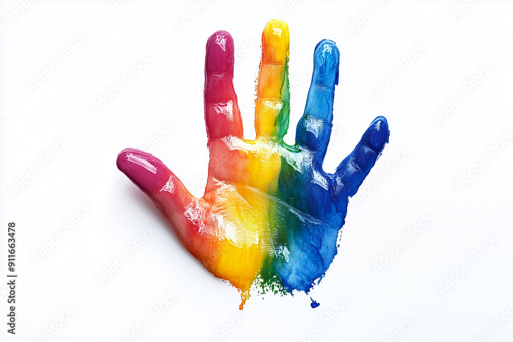 Rainbow hand print of effect isolate on white background 