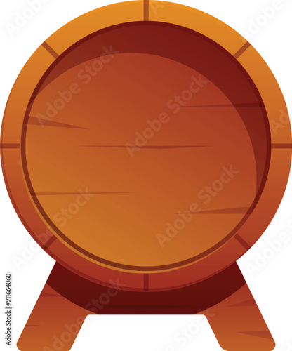 Brown wooden barrel standing on a special stand waiting for its filling with alcohol
