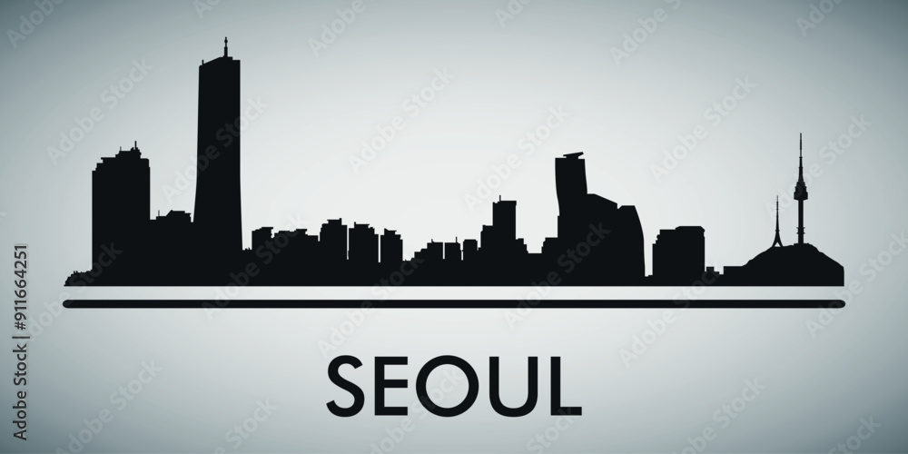 Fototapeta premium The city skyline. Seoul. Silhouettes of buildings. Vector on a gray background