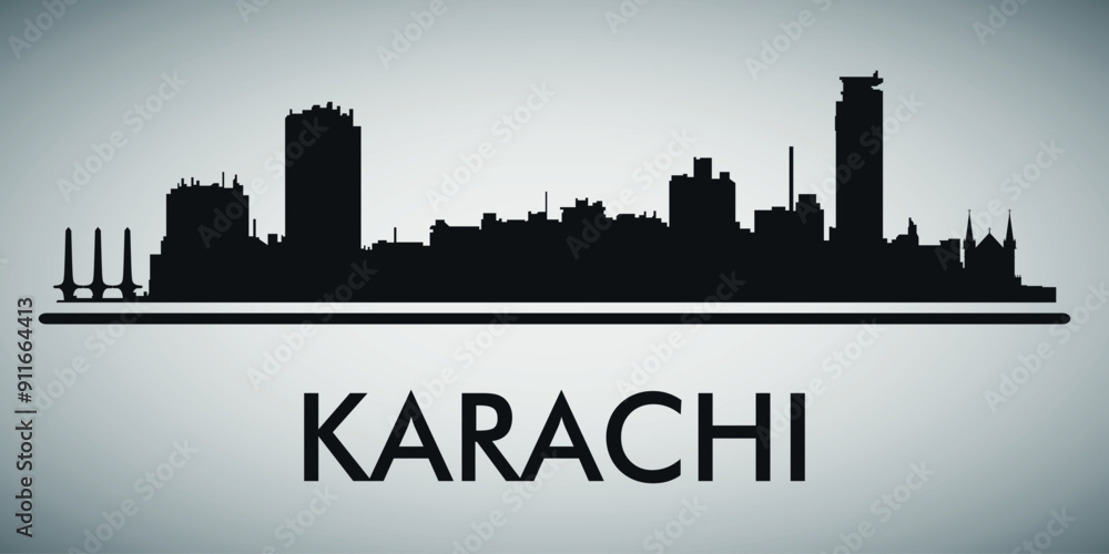 Fototapeta premium The city skyline. Karachi. Silhouettes of buildings. Vector on a gray background