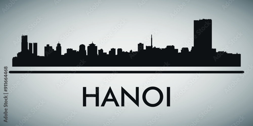 Fototapeta premium The city skyline. Hanoi. Silhouettes of buildings. Vector on a gray background