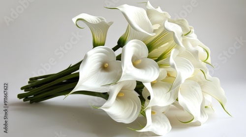 Bouquet of white calla lilies on a white background. AI generated.