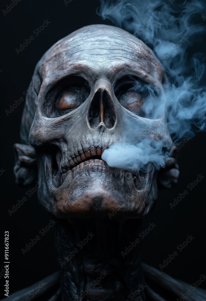 Obraz premium Smoking Skeleton, Representing the Grim Effects of Smoking and Health Deterioration