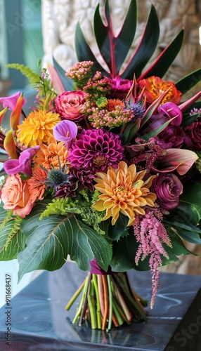 Wallpaper Mural Luxurious Flower Bouquet with Vibrant Roses and Lush Greenery - Ideal for Celebrations and Gifts Torontodigital.ca