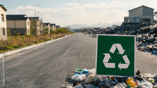 A neighborhood next to a landfill, with a strong odor and trash scattered by the wind photo