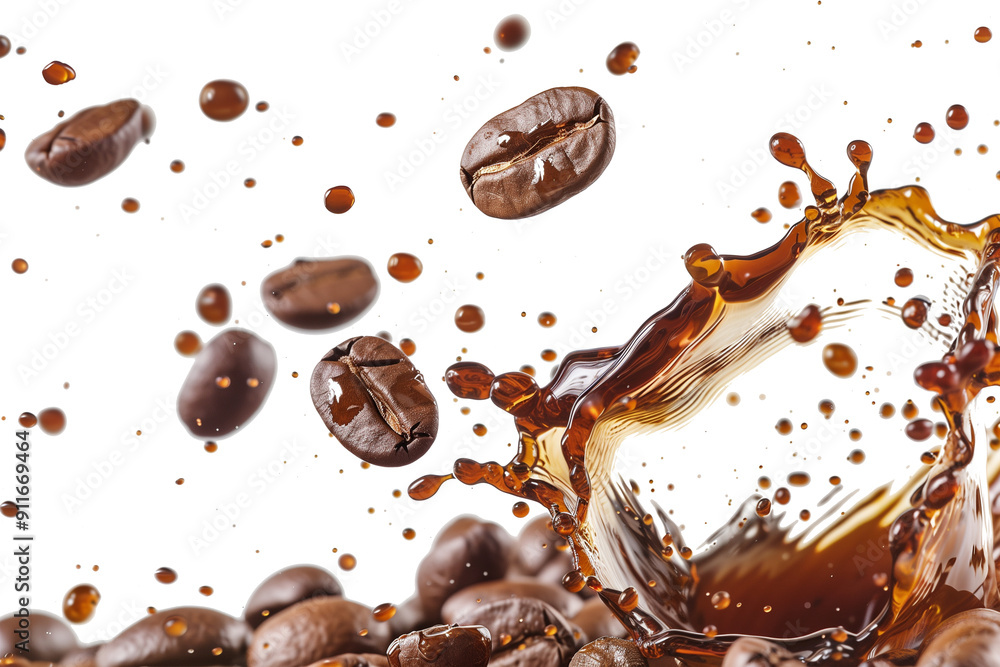fresh coffee beans with a shot of coffee isolated from a white background fresh coffee beans with a shot of coffee isolated from a white background