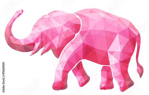 Beautiful vector illustration with pink crystal elephant isolated on the white background