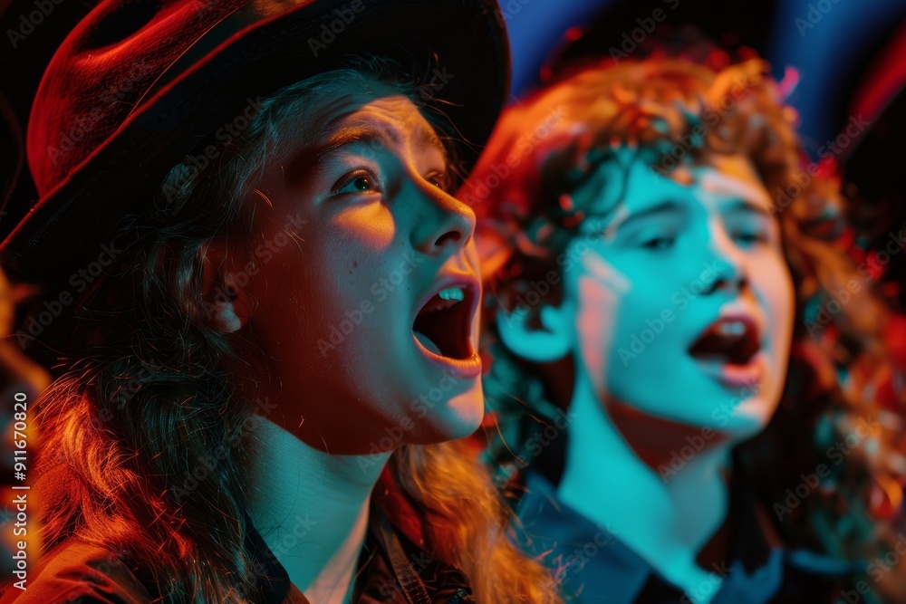 Fototapeta premium School Play Performance with Dramatic Makeup and Costumes for Young Actors