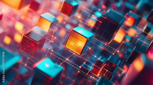 Futuristic metaverse digital cubes blocks technology network connection concept