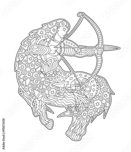 Black and white zen art with sagittarius