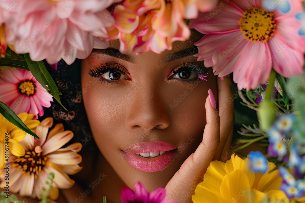 African woman, plants, and aesthetic thinking in studio with bouquets for beauty, wellbeing, and radiance on brown background. Girls, models, and smiles for skin cosmetics ideas, leaves, and memories. African woman, plants, and aesthetic thinking in studio with bouquets for beauty, wellbeing, and radiance on brown background. Girls, models, and smiles for skin cosmetics ideas, leaves, and memories.