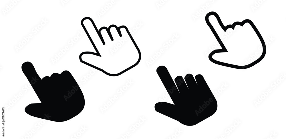 Obraz premium Hand cursor icon set. hand click pointer. Clicking finger icon. Computer mouse click icon set vector.