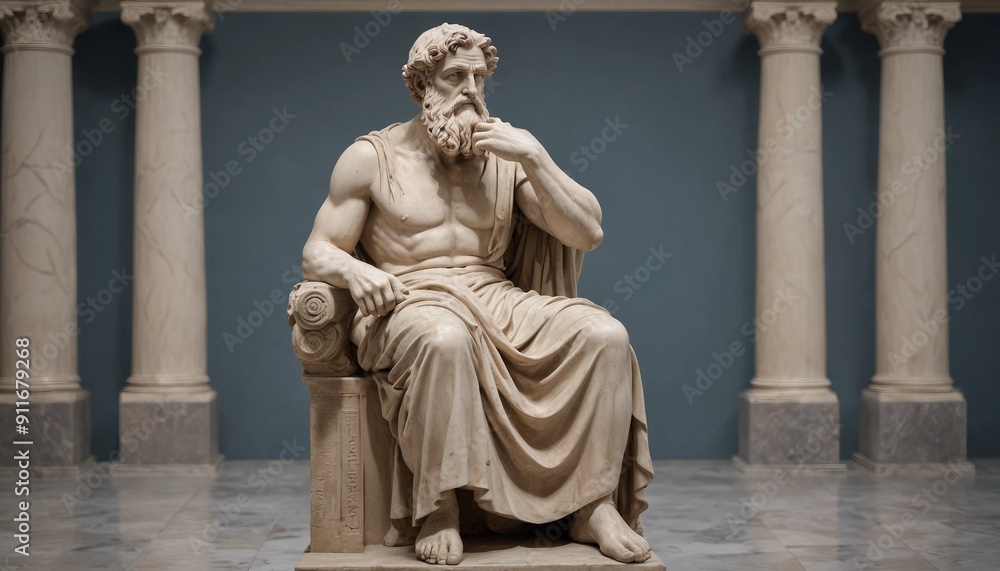 statue of a Greek philosopher in contemplation, at historical museum
statue of a Greek philosopher in contemplation, at historical museum